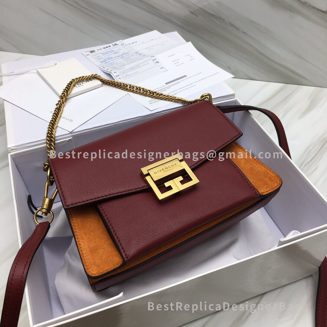 Givenchy Small GV3 Bag In Orange And Wine Goatskin And Suede GHW 29999-1